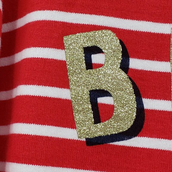 Joules Jingle Belle Spellout Top Size 10 Red White Stripe Gold Glitter Christmas - Picture 4 of 8